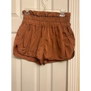 Free People Movement The Way Home Shorts Rust Brown Smocked High Rise Womens M